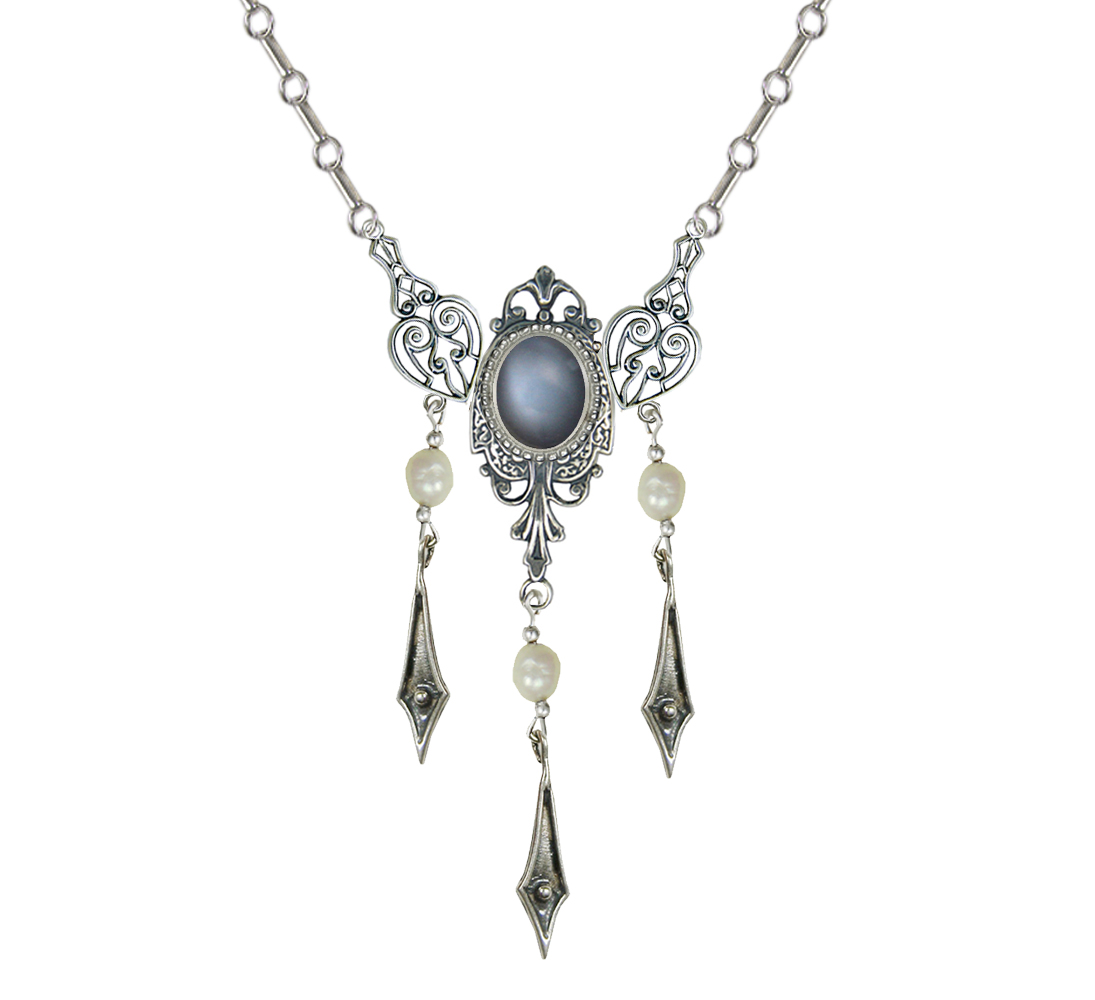 Sterling Silver Victorian Necklace With Grey Moonstone